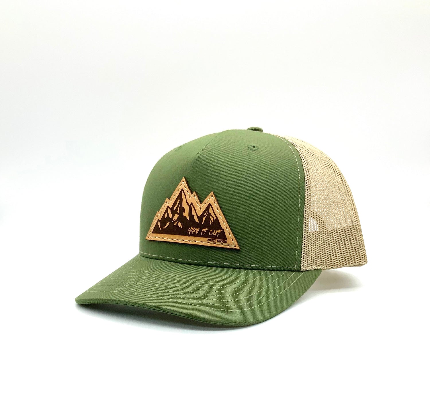 next Ridge Apparel mountain hiking hat hike it out leather patch green khaki Richardson 112 five panel